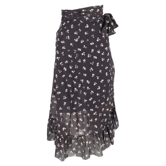 Ganni Tilden Floral Print Midi Wrap Skirt in Black Polyamide